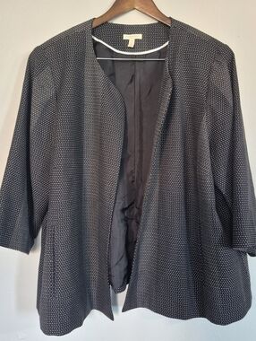 Eileen Fisher Woman Organic Cotton Kurume Dash Jacket Black Pin Dot 3XL